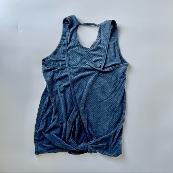 Athleta Tank Top Essence Cross Back Stripe Heather Sleeveless Stretch Navy Blue - Picture 4 of 11